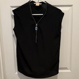 Michael Kors Black Sleeveless Zip-Front Tank